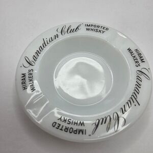 Canadian Club Ashtray Vintage Milk Glass Hiram Walker White 5.25" Barware USA